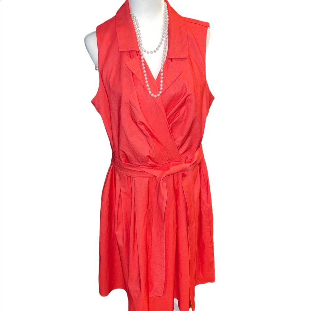 Vintage Shelby & Palmer sleeveless Coral dress with matching belt, size 16 W